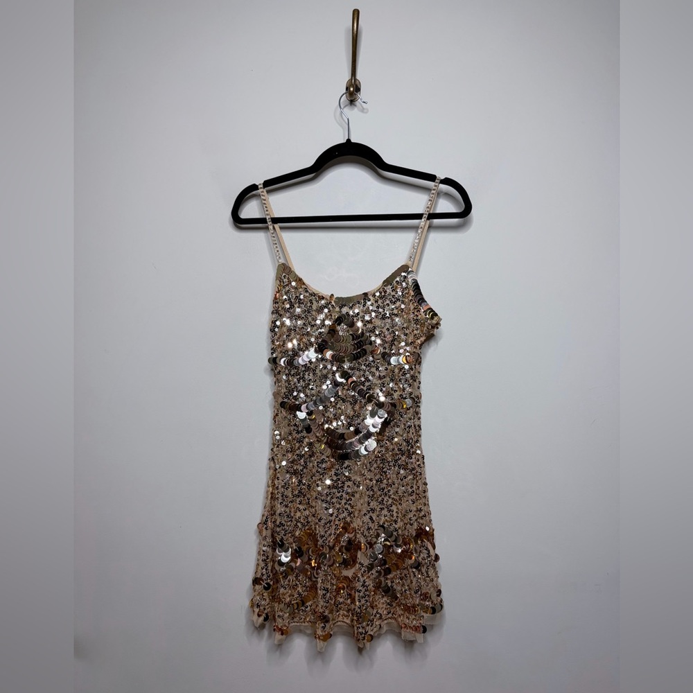 LoveShackFancy Liria Sequin Mini Dress in Honey Shimmer size 6 - Picture 3 of 12